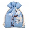 Sachet en lin imité 10 x 13 cm avec l'impression - naturel / fleurs bleues Sacs bleu