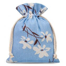 Sachet en lin imité 15 x 20 cm avec l'impression - naturel / fleurs bleues Sacs bleu