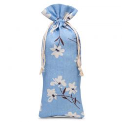 Sachet en lin imité 16 x 37 cm avec l'impression - naturel / fleurs bleues Sacs bleu