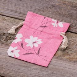 Sachets en lin imité 10 x 13 cm avec l'impression - naturel / fleurs roses Sac de lin