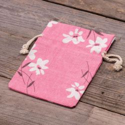 Sachets en lin imité 12 x 15 cm avec l'impression - naturel / fleurs roses Petits sachets 12x15 cm