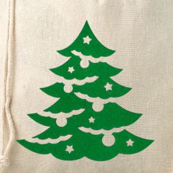 Sac en lin imité 26 x 35 cm avec l'impression - arbre de Noël Sac de lin
