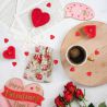 Sachets en lin imité 13 x 18 cm avec l'impression - naturelle / roses Saint-Valentin