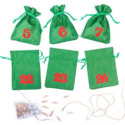Calendrier de l'Avent sacs de jute 13 x 18 cm - vert + chiffres rouges Sac de Noël