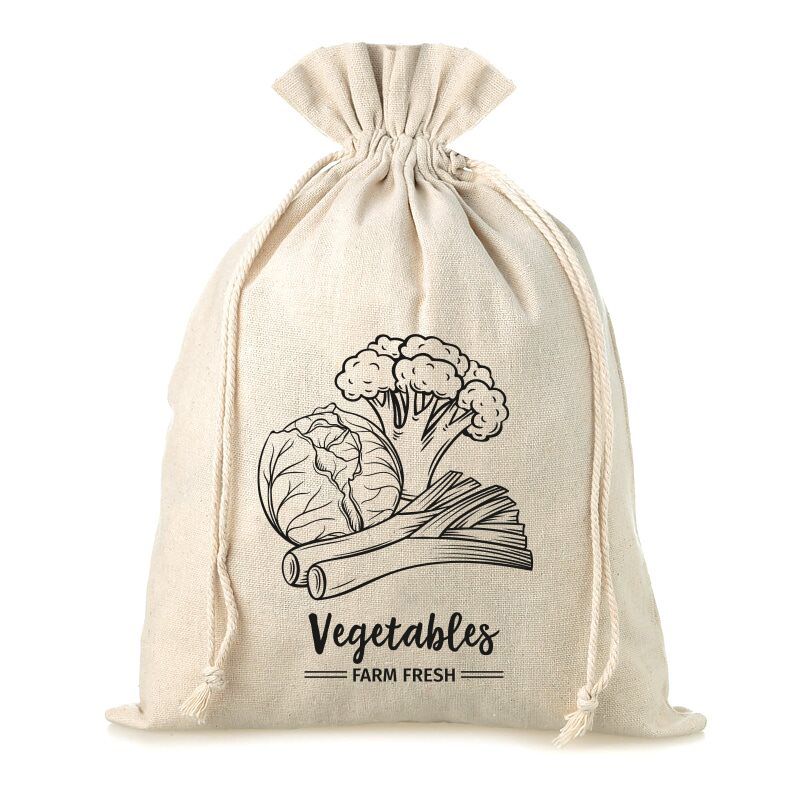 Sac en lin imité 35 x 50 cm avec l'impression - pour les légumes (EN) Grands sacs 35x50 cm
