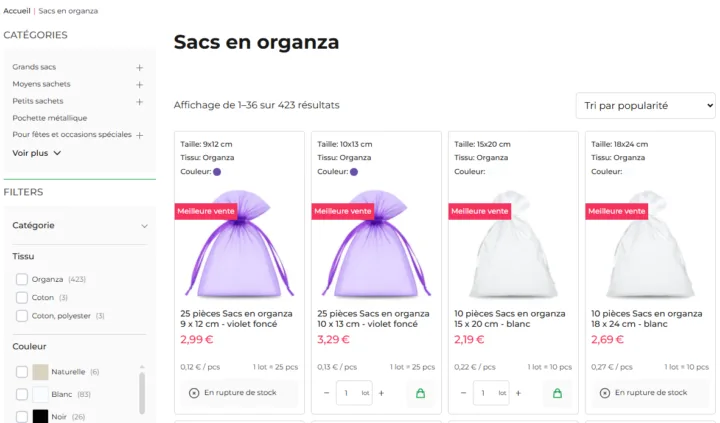Des sachets en organza comme emballage pour les cadeaux