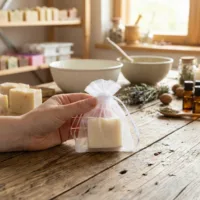 Petits sachets en organza idéaux pour l'emballage de savons artisanaux.