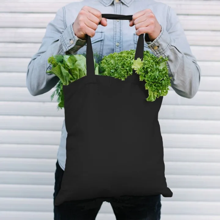 Sac en coton 38 x 42 cm avec des anses longues - noir Sacs de courses avec lanières