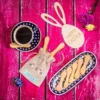 Sachet en jute 13 x 18 cm- œuf de Pâques en bois avec oreilles Sac de jute