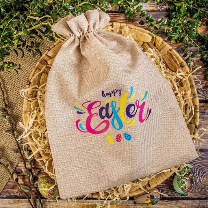 Sachet en jute 30 x 40 cm avec impression - happy Sac de jute
