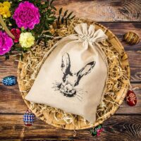 Sachet en lin imité 26 x 35 cm avec impression- lapin Sac de lin