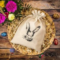 Sachet en lin imité 26 x 35 cm avec impression- lapin Sac de lin