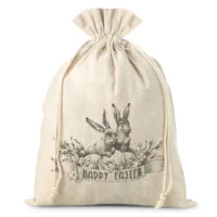 Sachet en lin imité 26 x 35 cm avec une impression des lapins vintages de Pâques Saint Valentin