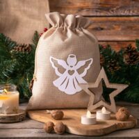 Sacs en jute 26 x 35 cm- ange blanc Sac avec impression