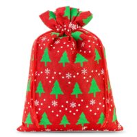 Sac de jute 26 x 35 cm - rouge / arbre de Noël Sac de Noël