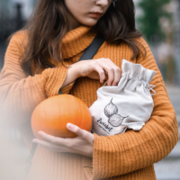 Sac en lin imité 30 x 40 cm avec l'impression - pour les oignons (DE) Sacs en lin