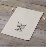 Sac en lin imité 30 x 40 cm avec l'impression - pour les oignons (PL) Sachets à fermeture facile et rapide