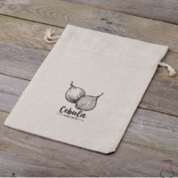 Sac en lin imité 30 x 40 cm avec l'impression - pour les oignons (PL) Sachets à fermeture facile et rapide