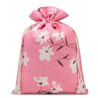 Sac en lin imité 30 x 40 cm avec l'impression - naturel / fleurs roses Sacs roses