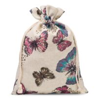 Sac en lin imité 30 x 40 cm avec l'impression - naturel / papillon Grands sacs 30x40 cm