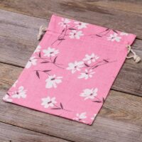 Sac en lin imité 30 x 40 cm avec l'impression - naturel / fleurs roses Pour enfants