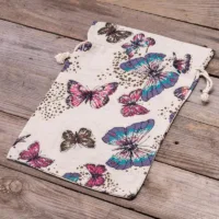 Sac en lin imité 30 x 40 cm avec l'impression - naturel / papillon Pour enfants