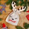 Sac en jute 13 x 18 cm - Noël + boule de Noël en bois avec des cornes Sac de jute