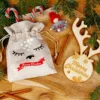 Sac en jute 13 x 18 cm - Noël + boule de Noël en bois avec des cornes Idée de cadeau