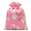 Sac en lin imité 22 x 30 cm avec l'impression - naturel / fleurs roses Sacs roses