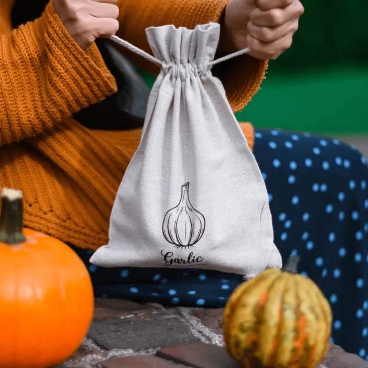 Sac en lin imité 22 x 30 cm avec l'impression - pour l'ail (EN) Jardin et plantes d’inérieur