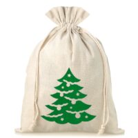 Sac en lin imité 26 x 35 cm avec l'impression - arbre de Noël Sac de Noël