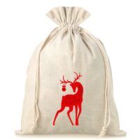 Sac en lin imité 30 x 40 cm avec l'impression - le cerf Sac de Noël