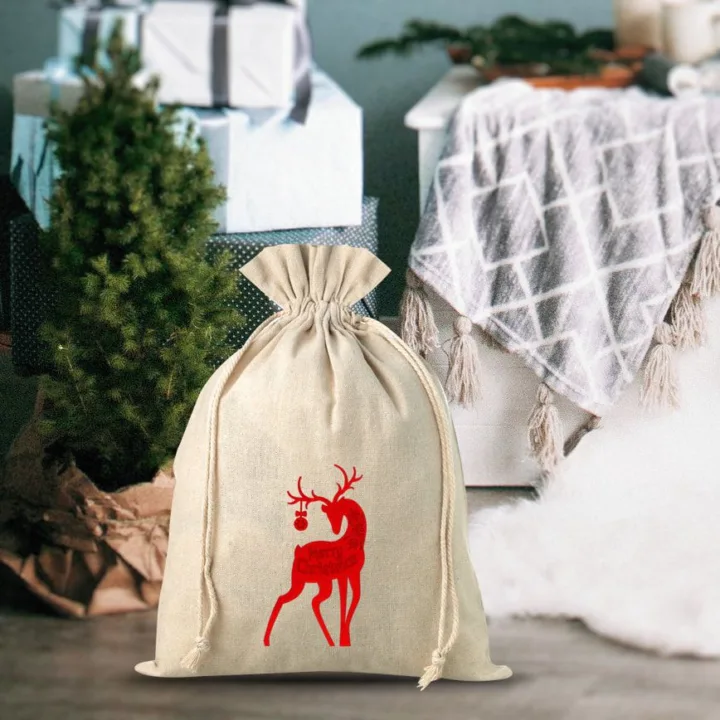 Sac en lin imité 30 x 40 cm avec l'impression - le cerf Sac de lin