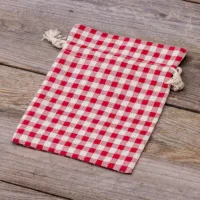 Sachet en lin imité 15 x 20 cm avec l'impression - naturel / treillis rouge Pour enfants