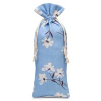 Sachet en lin imité 16 x 37 cm avec l'impression - naturel / fleurs bleues Sacs bleu