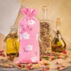 Sachet en lin imité 16 x 37 cm avec l'impression - naturel / fleurs roses Sacs roses