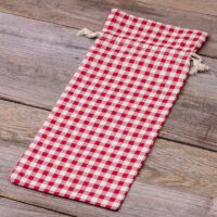 Sachet en lin imité 16 x 37 cm avec l'impression - naturel / treillis rouge Pour enfants