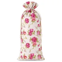 Sachet en lin imité 16 x 37 cm avec l'impression - naturelle / roses Moyens sachets 16x37 cm