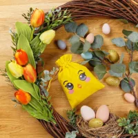 Sachets en velours 13 x 18 cm avec impression - Poussin Pâques