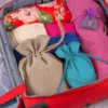 Pochettes en coton 6 x 8 cm - turquoise En voyage