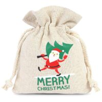 Sachets en lin imité 12 x 15 cm avec l'impression - Père Noël Sac de Noël