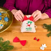 Sachets en lin imité 12 x 15 cm avec l'impression - Père Noël Sac avec impression