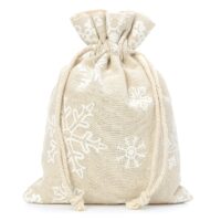 Sachets en lin imité 15 x 20 cm avec l'impression - naturelle / neige Sac de Noël