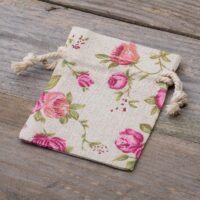 Sachets en lin imité 8 x 10 cm avec l'impression - naturelle / roses Sac de lin