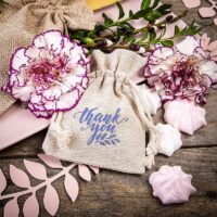 Sachets en lin imité 9 x 12 cm - naturelle avec imprimé thank you Baby Shower