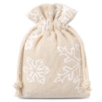 Sachets en lin imité avec l'impression 10 x 13 cm - naturelle / neige Sac de Noël