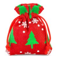 Sacs de jute 10 x 13 cm - rouge / arbre de Noël Sac de Noël