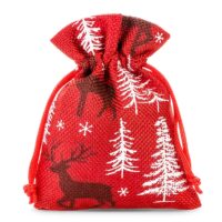 Sacs de jute 10 x 13 cm - rouge / renne Sac de Noël