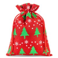 Sacs de jute 12 x 15 cm - rouge / arbre de Noël Sac de Noël