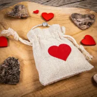 Sacs en lin imité 9 x 12 cm - naturelle - cœur Journée de la femme